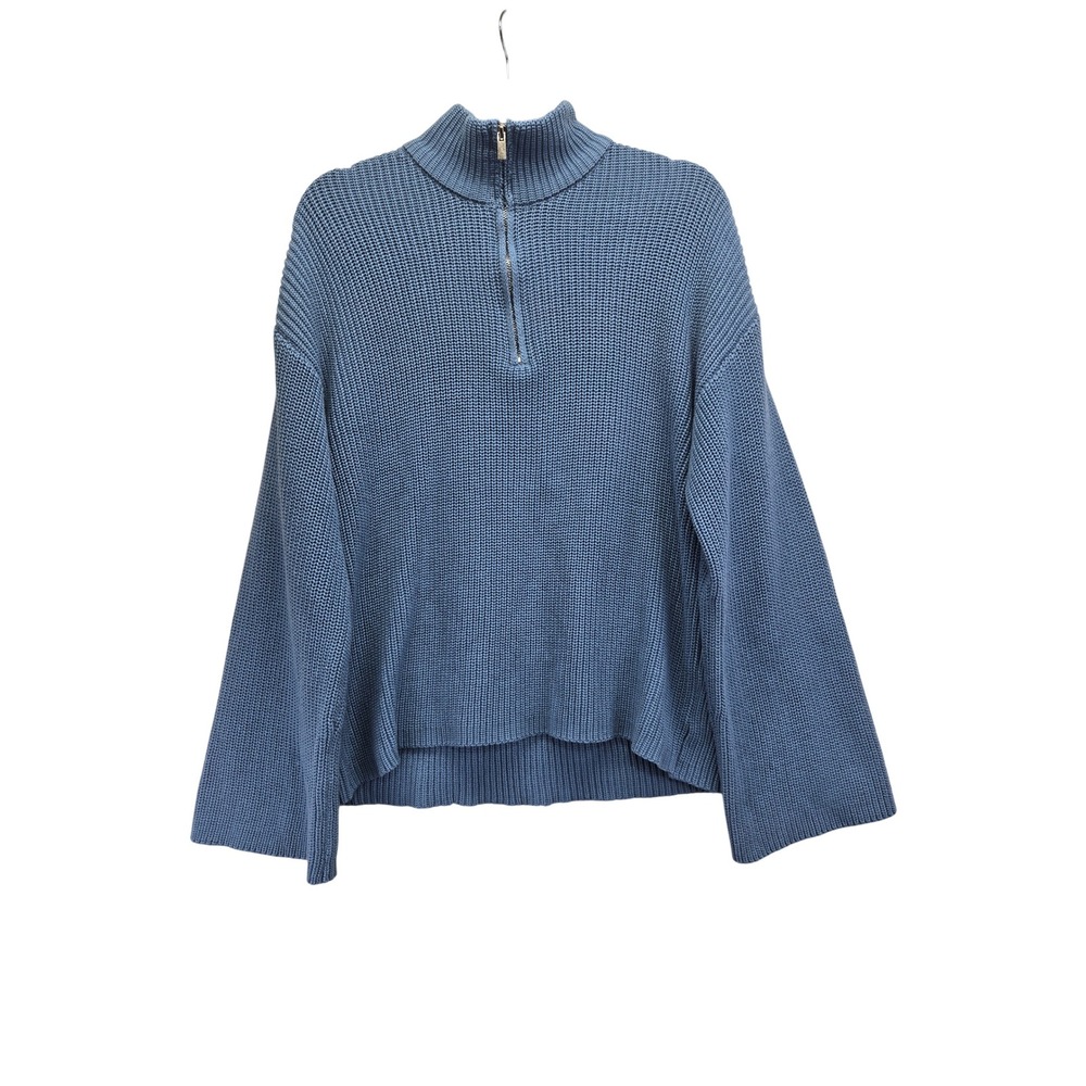 NWT Edikted Blue Quarter Zip Chunky Knit Cotton Sweater Oversized Womens Small